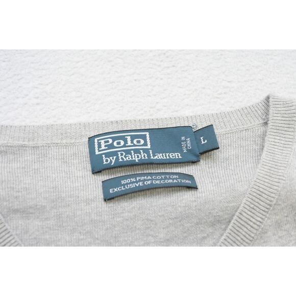 Polo Ralph Lauren Pima V Neck Pullover Sweater Gray Long Sleeve Mens Sz Large - Picture 7 of 9